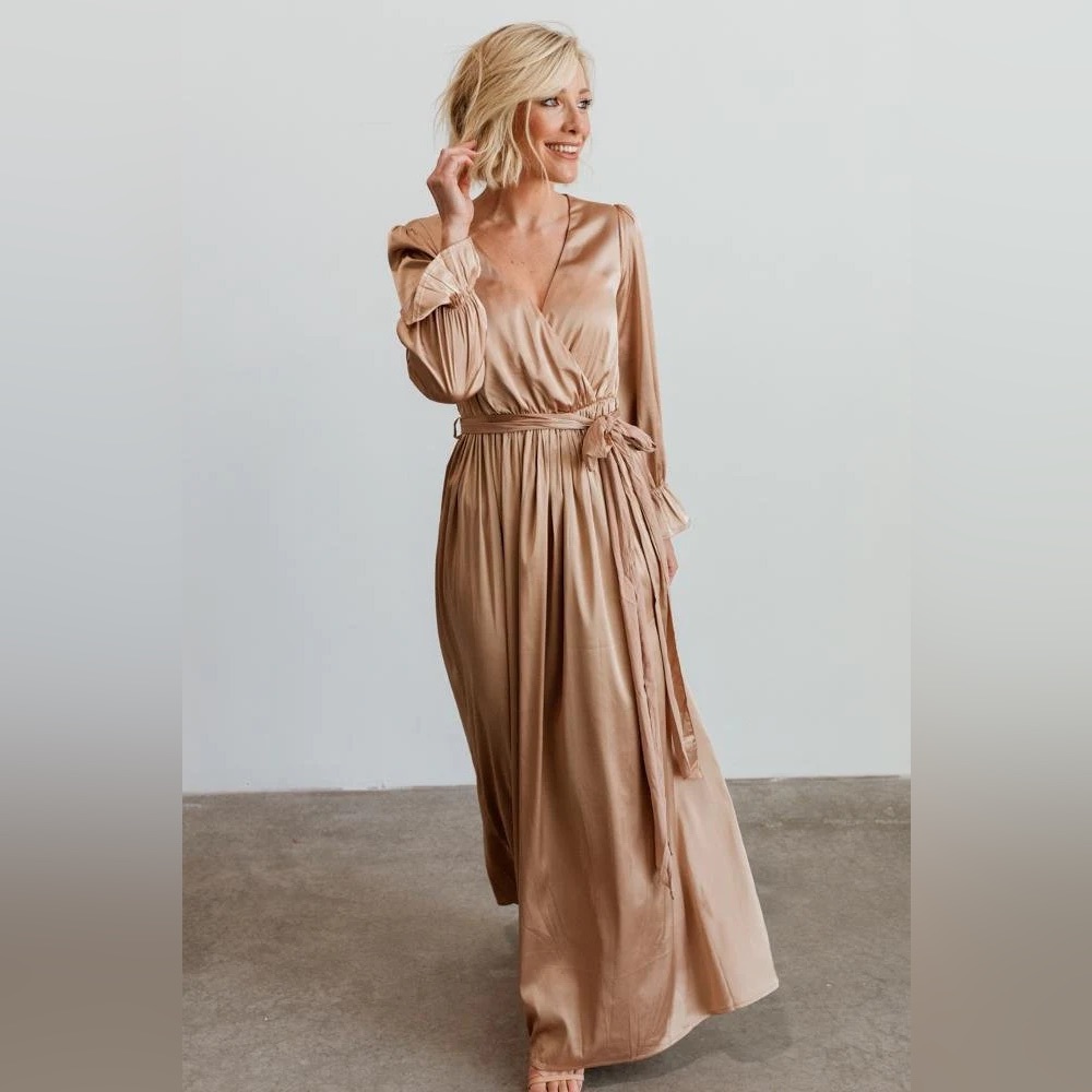 Baltic Born Satin Wrap Dress in Champagne
